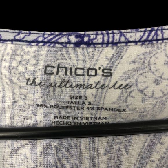Chicos the Ultimate Tee Purple & White Paisley Tunic Top, Handkerchief Hem SZ 3 - Picture 7 of 9